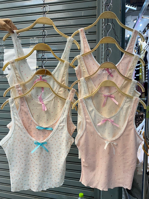 Summer Floral&Bow Print Crop Tank Tops